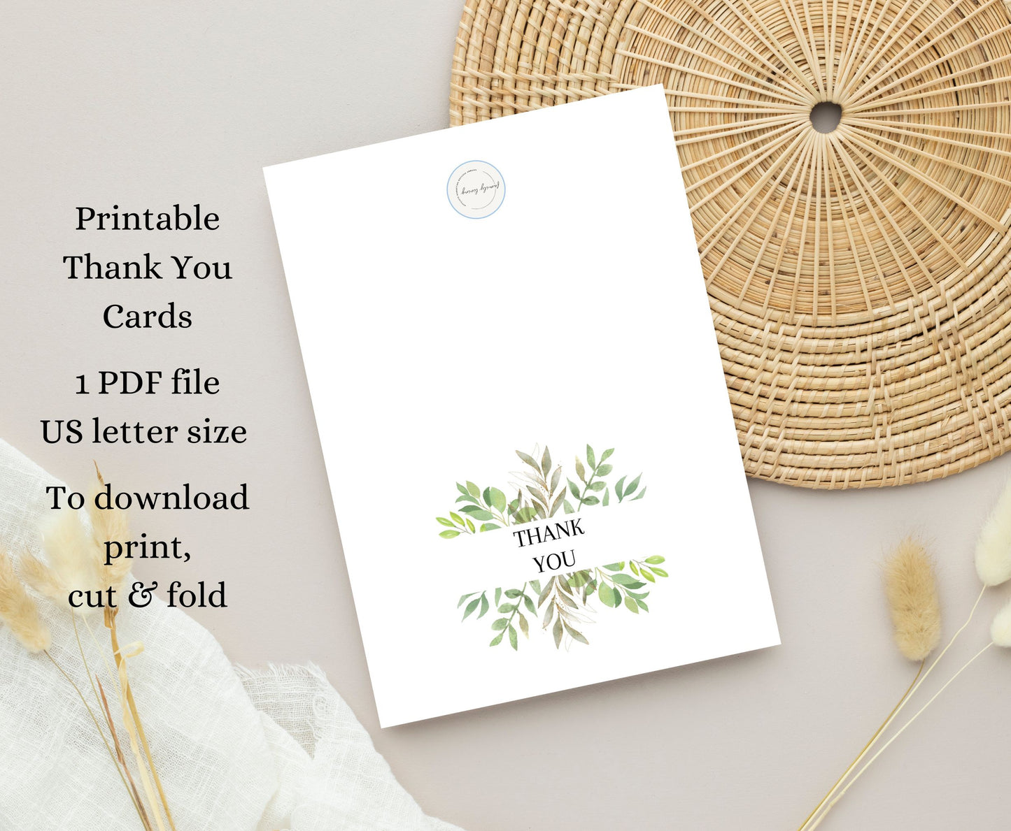 Printable Thank You Cards, 7x5 in card